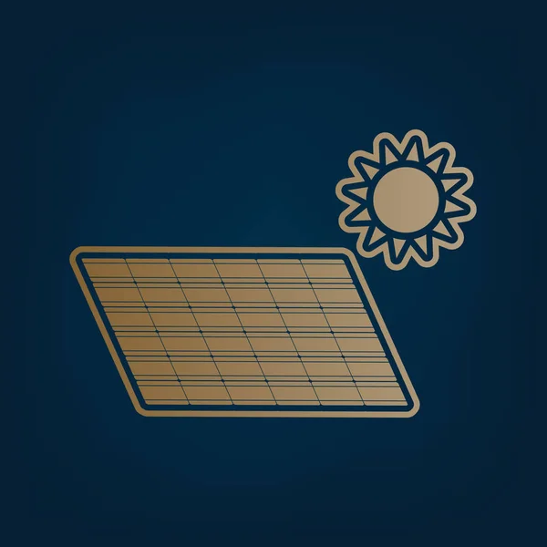 太陽エネルギーのパネル トレンド コンセプト サイン ベクトル 黄金のアイコンとの国境にある暗い水色の背景 — ストックベクタ