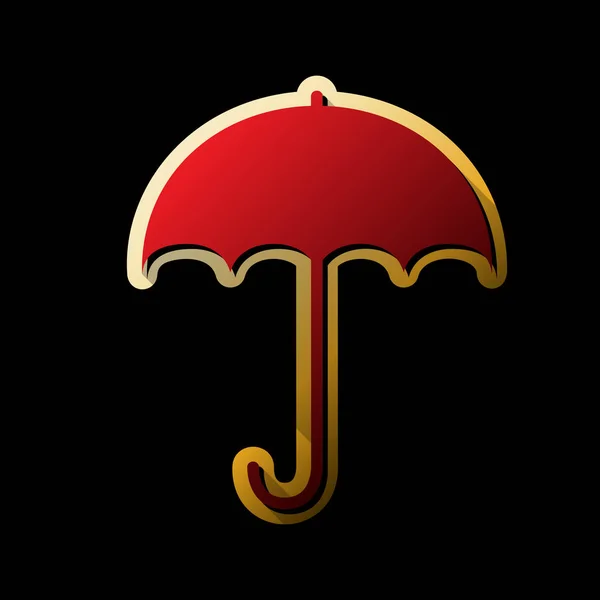 傘印アイコン 雨保護のシンボルです フラットなデザイン スタイル ベクトル 黒い背景と金色のステッカーで小さな黒と無限の影の付いた赤いアイコン — ストックベクタ