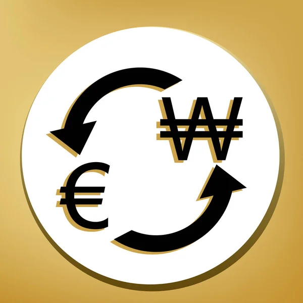 Wechselzeichen Euro Und Südkorea Gewannen Vektor Schwarzes Symbol Mit Hellbraunem — Stockvektor