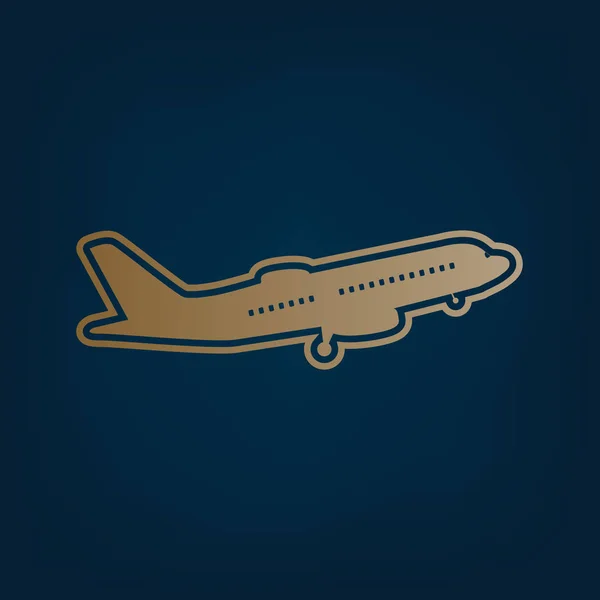 Fliegendes Flugzeugschild Seitenansicht Vektor Goldenes Symbol Und Rand Auf Dunklem — Stockvektor