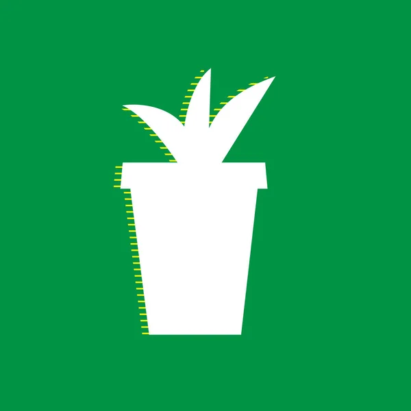 花盆标志插图 白色平面图标 绿色背景为黄色条纹阴影 — 图库矢量图片