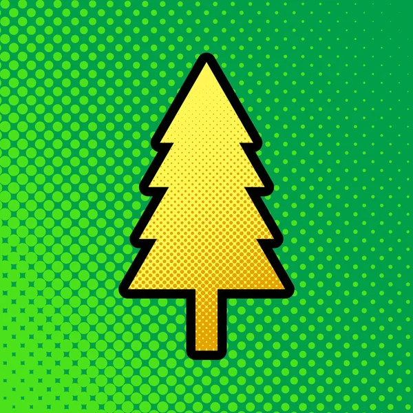 New Year Tree Sign Vector Pop Art Orange Yellow Dots — Stock Vector
