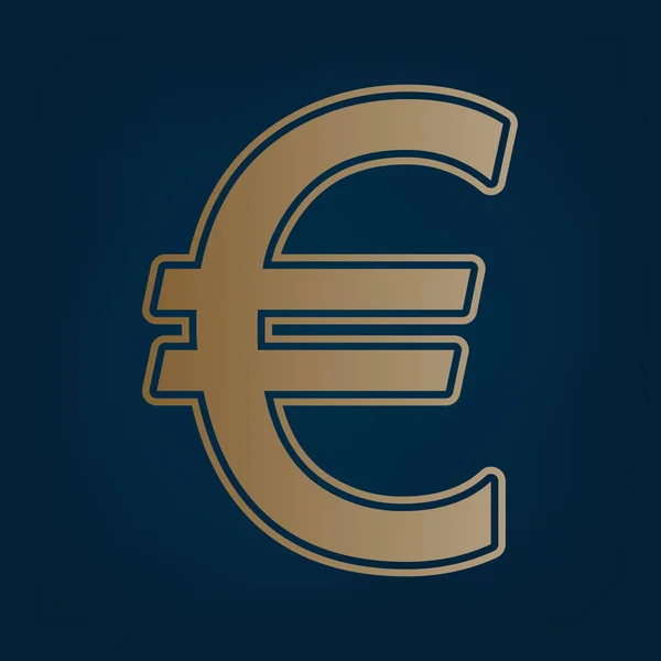 Signo Euro Vector Icono Dorado Borde Fondo Cian Oscuro — Vector de stock