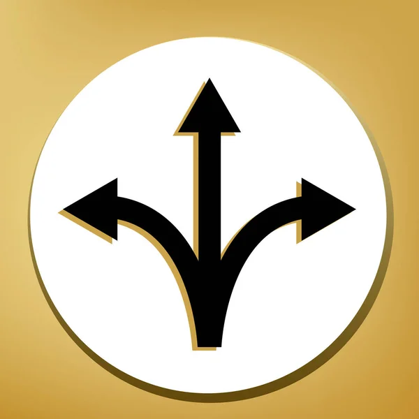 ウェイ方向矢印標識 ベクトル 形リング金色の背景に白い円で黒い影の光と黒のアイコン — ストックベクタ