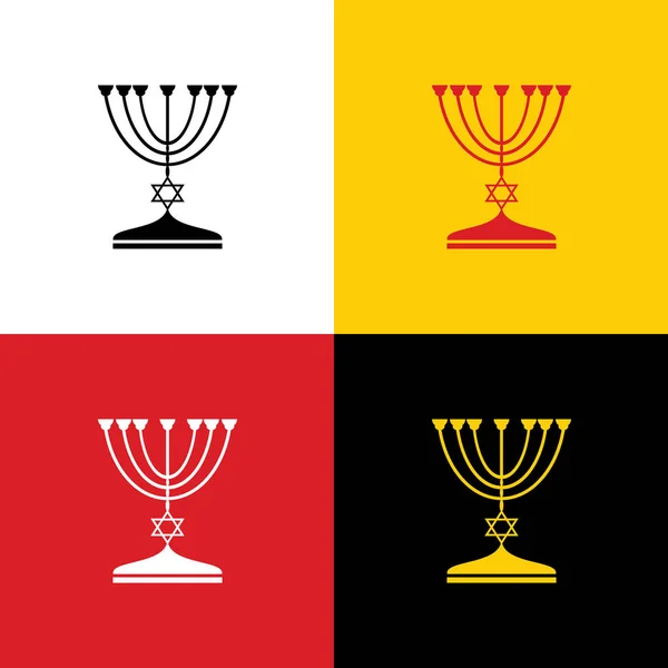 Jüdischer Menora Kerzenständer Schwarzer Silhouette Vektor Symbole Der Deutschen Flagge — Stockvektor