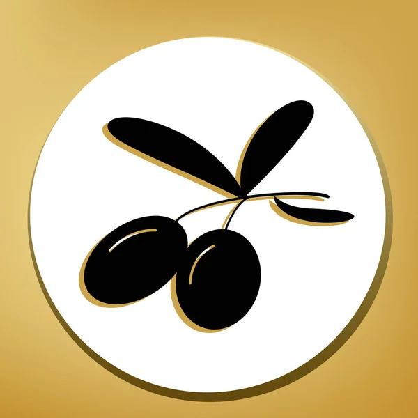 橄榄符号插图 黑色图标与浅棕色阴影在白色圈子与形状圆环在金黄背景 — 图库矢量图片