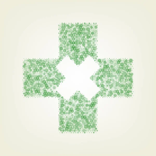 Illustration Panneau Premiers Soins Vecteur Icône Hexagonale Craquelée Verte Opacité — Image vectorielle