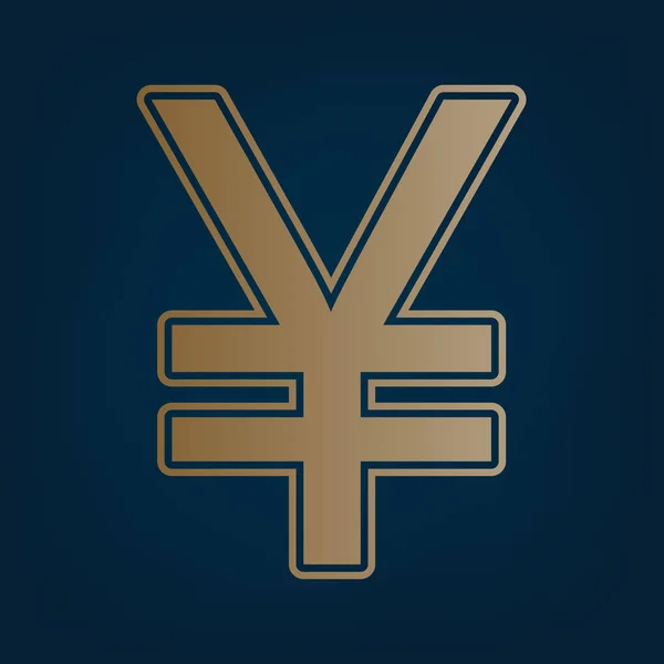 Signo Yen Vector Icono Dorado Borde Fondo Cian Oscuro — Vector de stock
