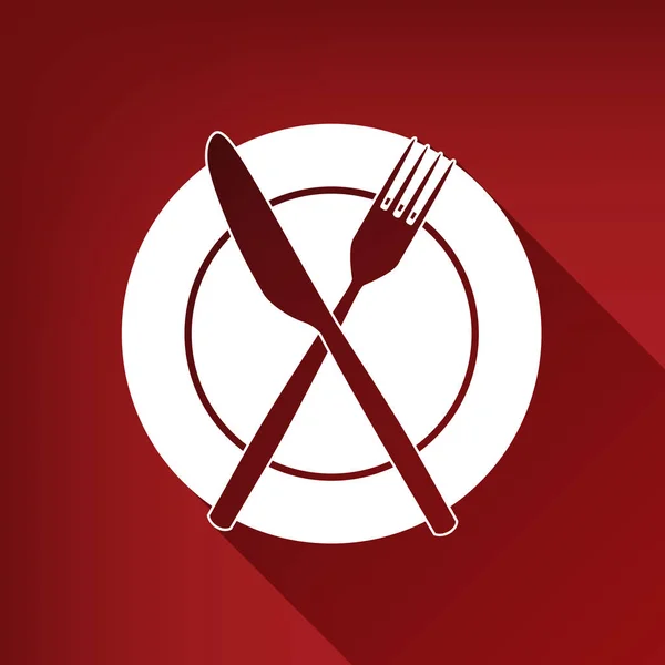Fork Couteau Plaque Signe Vecteur Icône Blanche Avec Ombre Illimitée — Image vectorielle