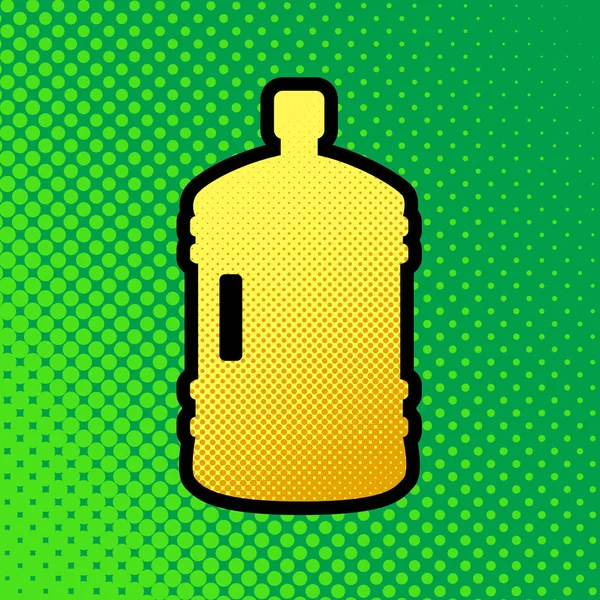 塑料瓶剪影标志 流行艺术橙色到黄色的点梯度图标与黑色轮廓在绿色背景 — 图库矢量图片