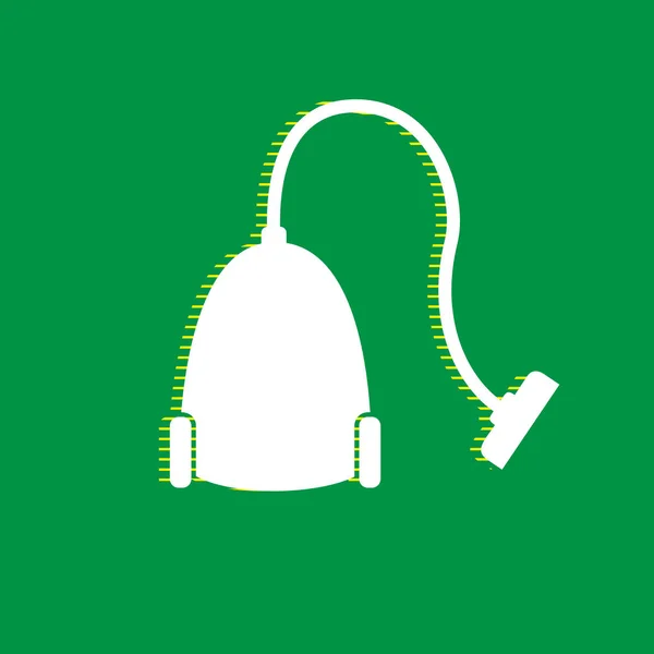 吸尘器标志 白色平面图标 绿色背景为黄色条纹阴影 — 图库矢量图片