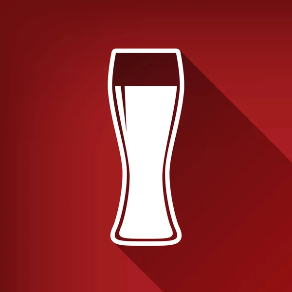 Вывеска Пивом Вектор Белый Значок Безграничной Тенью Рубиново Красном Фоне — стоковый вектор