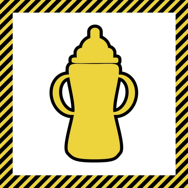 Babyflaschenschild Vektor Warmgelbes Symbol Mit Schwarzer Kontur Rahmen Der Auf — Stockvektor