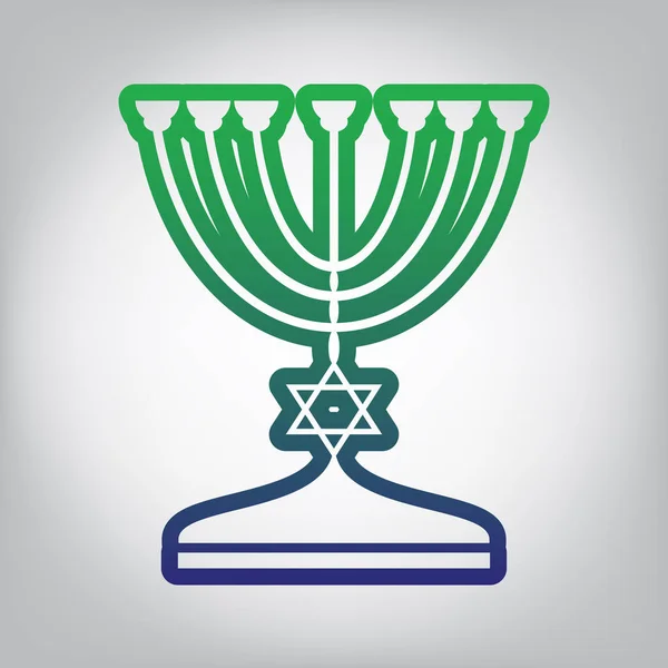 Bougeoir Menorah Juif Silhouette Noire Vecteur Icône Contour Dégradé Vert — Image vectorielle