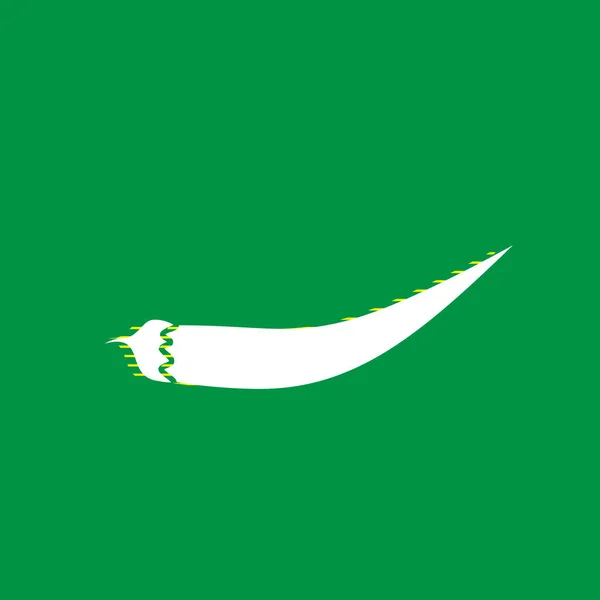 辣椒标志 白色平面图标 绿色背景为黄色条纹阴影 — 图库矢量图片
