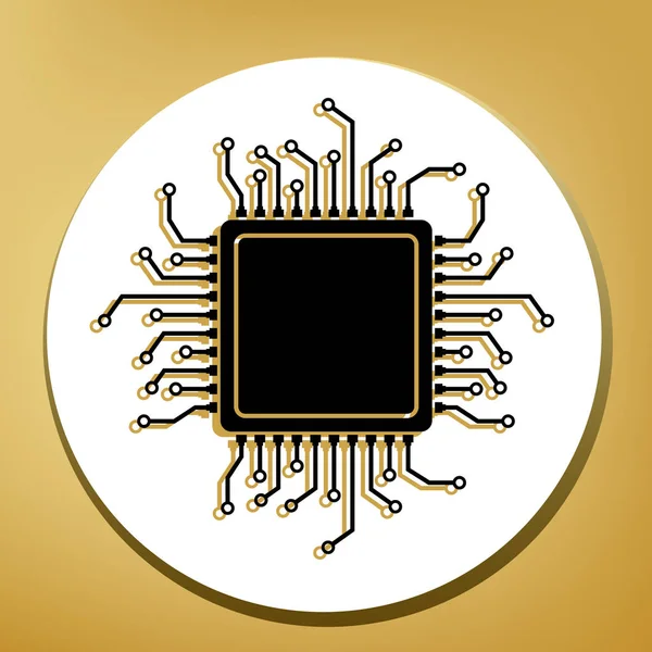 Cpu Mikroprocessor Illustration Vektor Svart Ikon Med Ljus Brun Skugga — Stock vektor