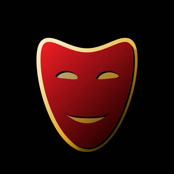 お笑い劇場マスク ベクトル 黒い背景と金色のステッカーで小さな黒と無限の影の付いた赤いアイコン — ストックベクタ