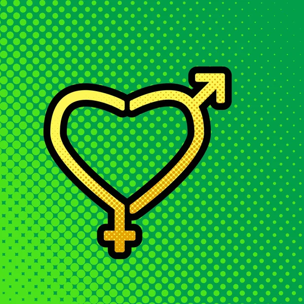 Gender Signs Heart Shape Vector Pop Art Orange Yellow Dots — Stock Vector