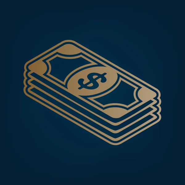 Знак Доларної Банкноти Вектор Золота Ікона Кордон Темному Блакитному Фоні — стоковий вектор