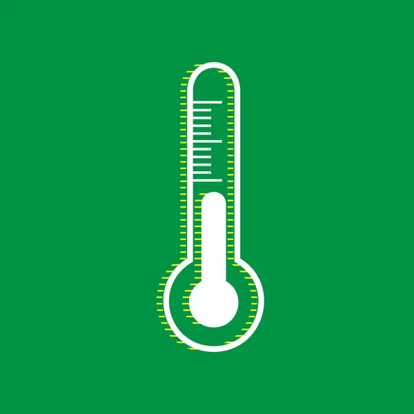 メテオ診断技術温度計標識です ベクトル 緑の背景に黄色のストライプ シャドウのついた白いフラット アイコン — ストックベクタ