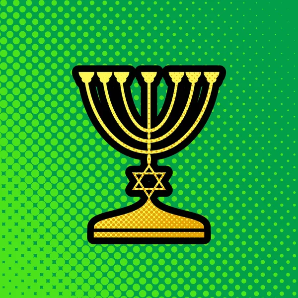 Zsidó Menorah Gyertyatartó Fekete Sziluettje Vektor Narancssárga Sárga Pontok Gradiens — Stock Vector