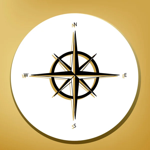 風配図記号 ベクトル 形リング金色の背景に白い円で黒い影の光と黒のアイコン — ストックベクタ