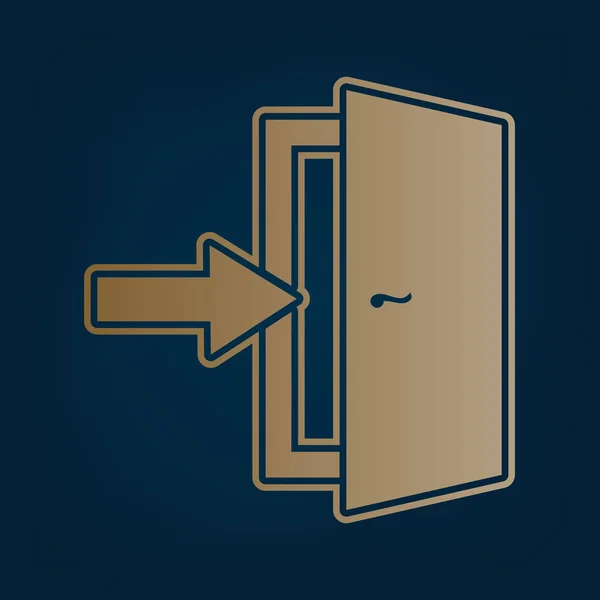 Знак Выход Двери Вектор Золотая Икона Граница Темно Голубом Фоне — стоковый вектор