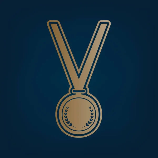 Medaille Eenvoudige Teken Vector Gouden Pictogram Grens Bij Donkere Cyaan — Stockvector