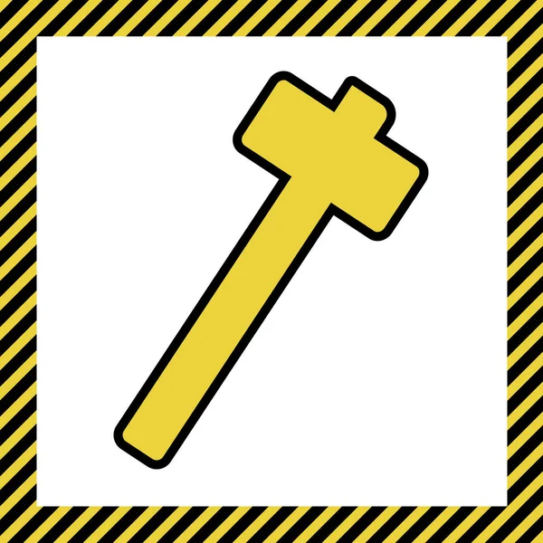 Hammer Sign Illustration Vector Warm Yellow Icon Black Contour Frame — Stock Vector