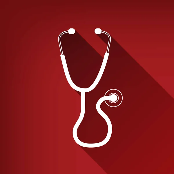 Stetoskop Znak Ilustracja Wektor Biała Ikona Nieograniczoną Cień Ruby Czerwonym — Wektor stockowy