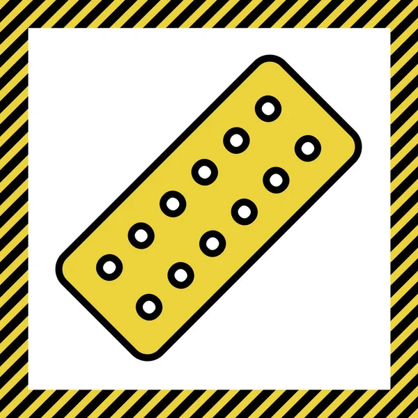 Знак Таблеток Вектор Теплый Желтый Значок Черным Контуром Рамке Назван — стоковый вектор