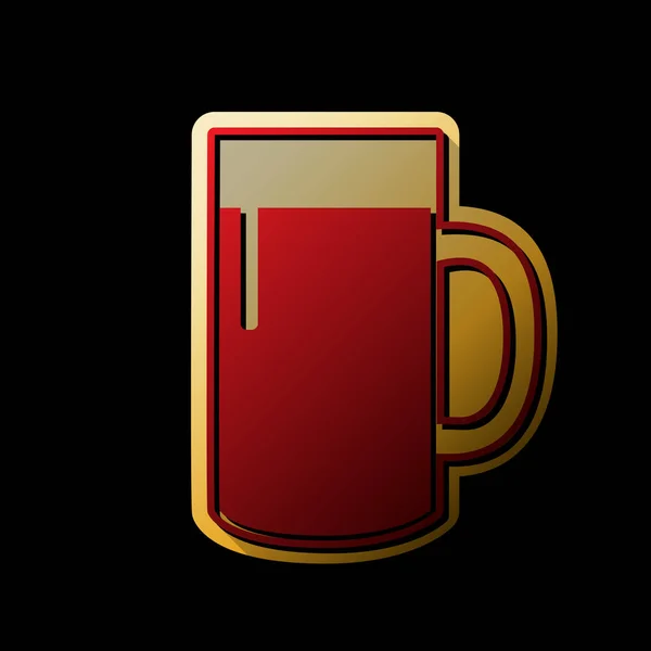 ビール ガラス サイン ベクトル 黒い背景と金色のステッカーで小さな黒と無限の影の付いた赤いアイコン — ストックベクタ