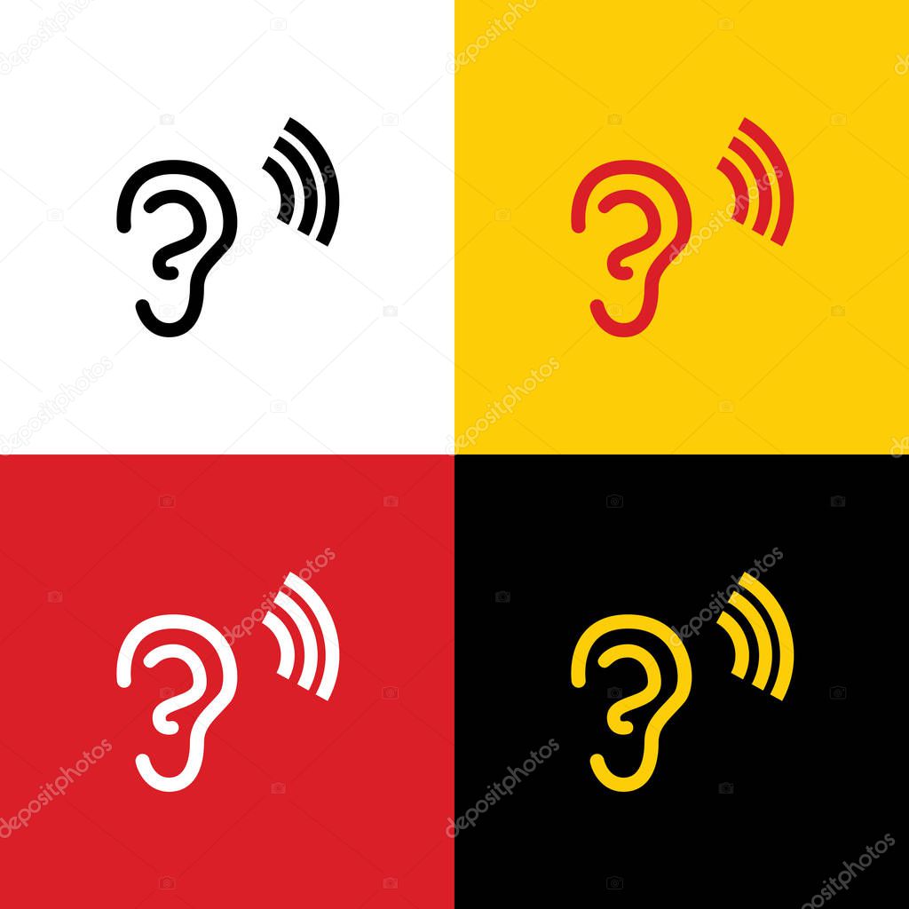 Human anatomy. Ear sign with soundwave. Vector. Icons of german flag on corresponding colors as background.
