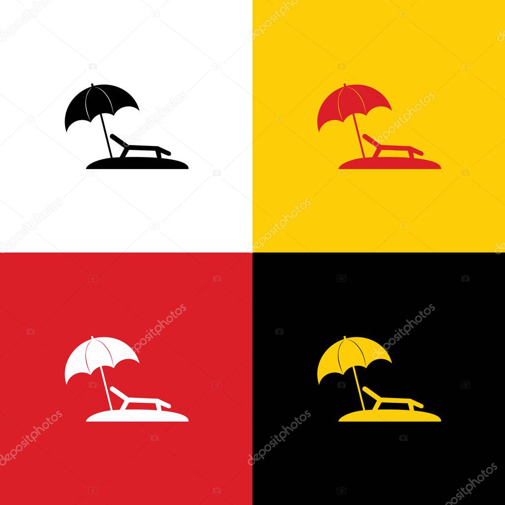 Tropical resort beach. Sunbed Chair sign. Vector. Icons of german flag on corresponding colors as background.