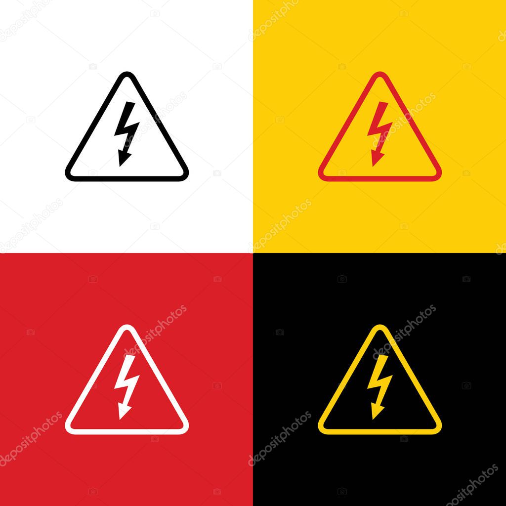 High voltage danger sign. Vector. Icons of german flag on corresponding colors as background.