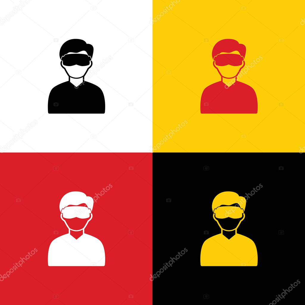 Man with sleeping mask sign. Vector. Icons of german flag on corresponding colors as background.