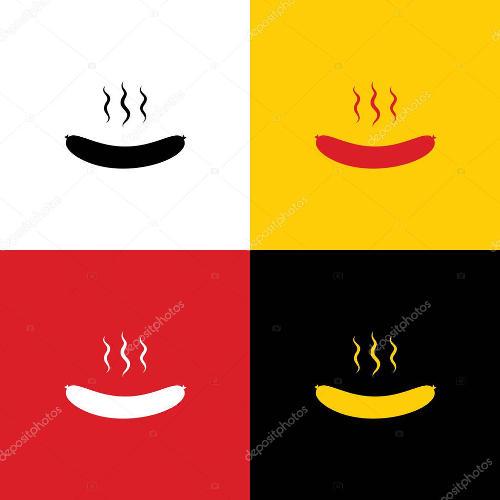 Sausage simple sign. Vector. Icons of german flag on corresponding colors as background.