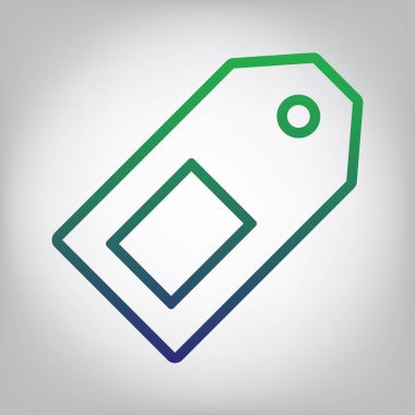 Fiyat etiketi işareti. Vektör. Yeşil ışık Center'da grimsi arka plan mavi degrade kontur simgesine.