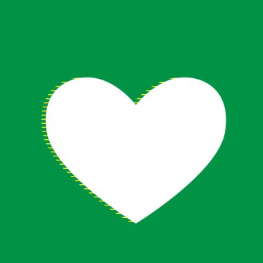 İşareti bağla. Vektör. Yeşil arka plan, sarı çizgili gölge beyaz düz simgesi.