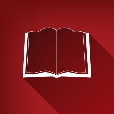 Kitap işareti. Vektör. Yakut kırmızı arka plan, sınırsız gölge beyaz simgesi.