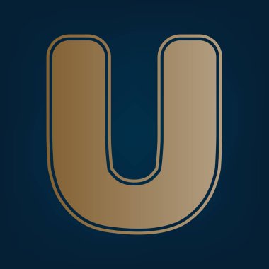 U harfi işareti şablon öğesi tasarım. Vektör. Simge ve koyu mavi arka plan, kenarlık.