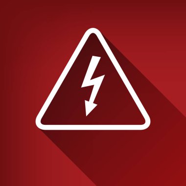 High voltage danger sign. Vector. White icon with limitless shadow at ruby red background. clipart