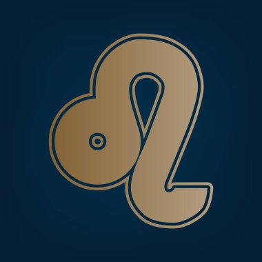 Leo işareti illüstrasyon. Vektör. Simge ve koyu mavi arka plan, kenarlık.