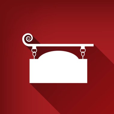 Eski moda tasarımı için Ferforje işareti. Vektör. Yakut kırmızı arka plan, sınırsız gölge beyaz simgesi.