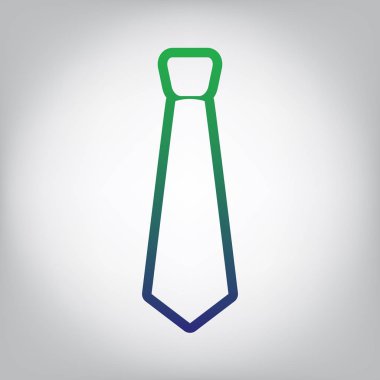 Kravat işareti illüstrasyon. Vektör. Yeşil ışık Center'da grimsi arka plan mavi degrade kontur simgesine.
