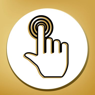 El düğmesini tıklayın. Vektör. Beyaz daire şeklinde yüzük, altın arka plan ile hafif kahverengi gölgeli siyah simgesi.