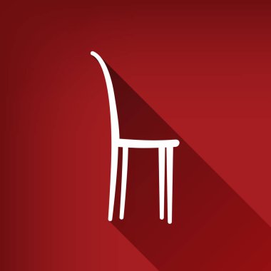 Sandalye işareti illüstrasyon. Vektör. Yakut kırmızı arka plan, sınırsız gölge beyaz simgesi.