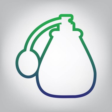 Parfüm simgesi. Vektör. Yeşil ışık Center'da grimsi arka plan mavi degrade kontur simgesine.