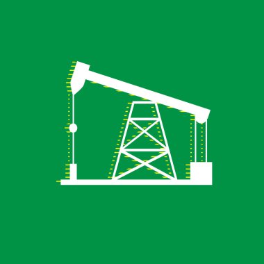 Petrol sondaj teçhizat işareti. Vektör. Yeşil arka plan, sarı çizgili gölge beyaz düz simgesi.