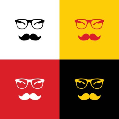 Bıyık ve gözlük işareti. Vektör. Arka plan olarak karşılık gelen Colors Alman bayrağı simgeleri.